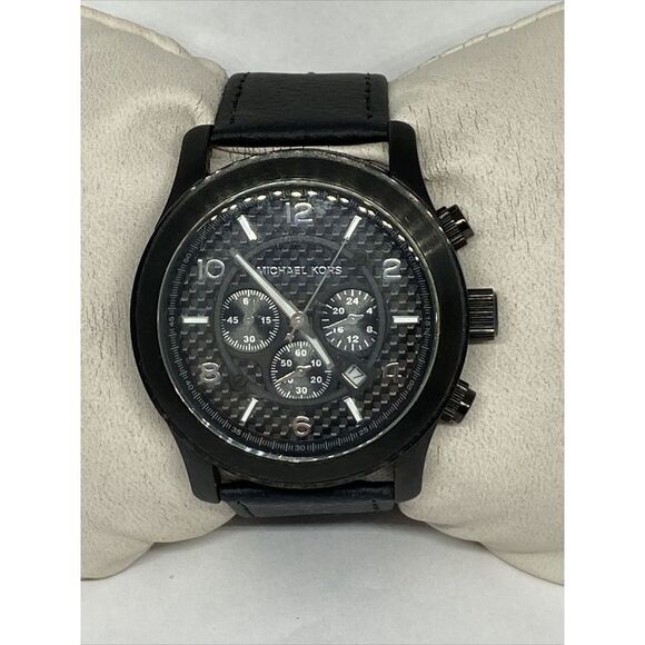 Michael Kors MK8059 Women's Black Leather Analog Dial Quartz Wrist Watch OP754 - Picture 1 of 12